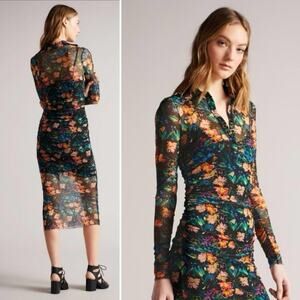 Ted Baker Bbethaa Fairy Floral Botanical Mesh Sheer Midi Dress 0 XS NWT